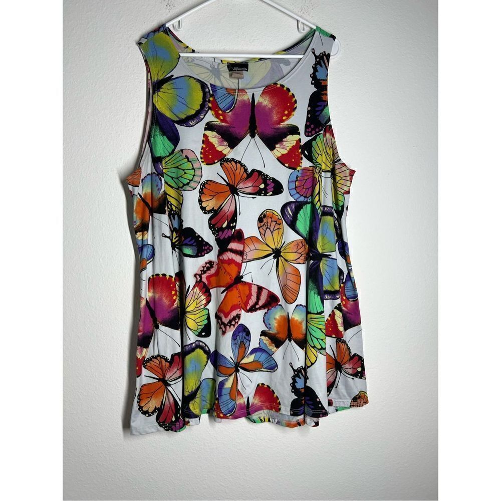 NY Invasion Scoop Neck No Sleeve Blouse Womans Bohemian Butterfly Print Approxim